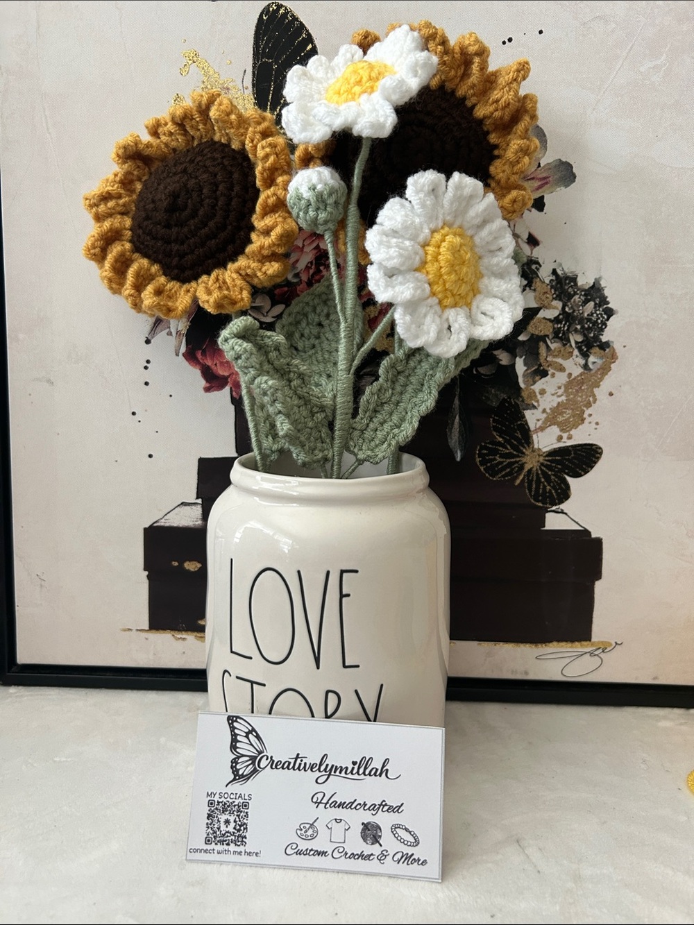 Handmade Crochet Sunflower & Daisy Bouquet - Yellow and White